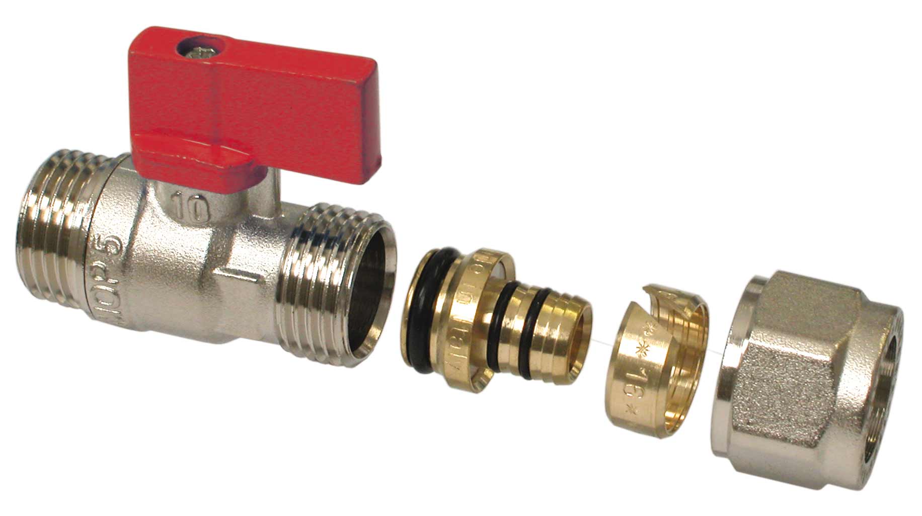 Mini Ball Valve 16 x 1/2M oring RED Nickelplated + removable nipple