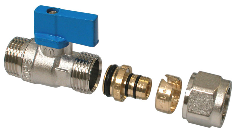 Mini Ball Valve 16 x 1/2M oring BLUE Nickelplated + removable nipple