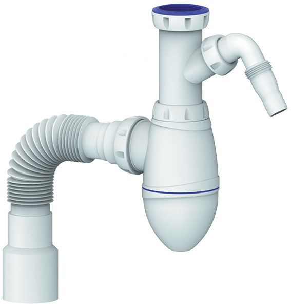 Washbasin Bottle trap 6/4" flexible hose 40/50 Washmachine