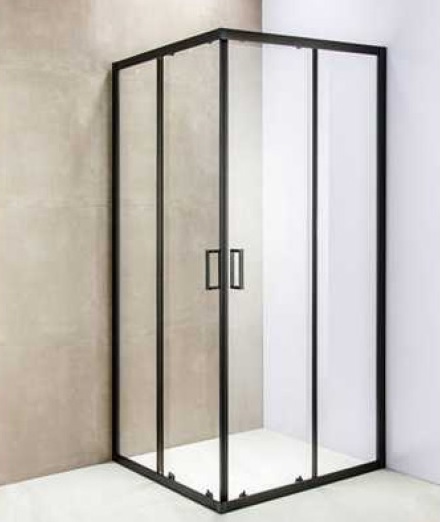 Corner H2000 Sliding 90x90cm 6MM Transparent Profile Black