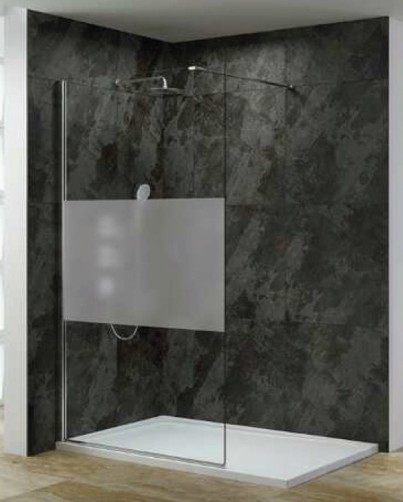 Kit Paroi Douche Réversible 140x200 Verre 8MM Bande Sablée