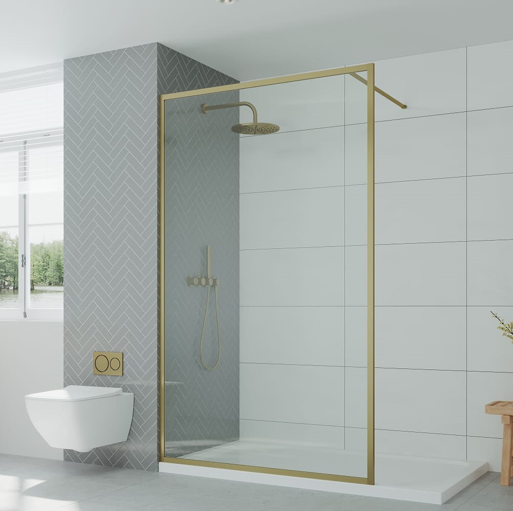 Kit Showerwall l 140x200 Glas 8MM Brushed gold frame