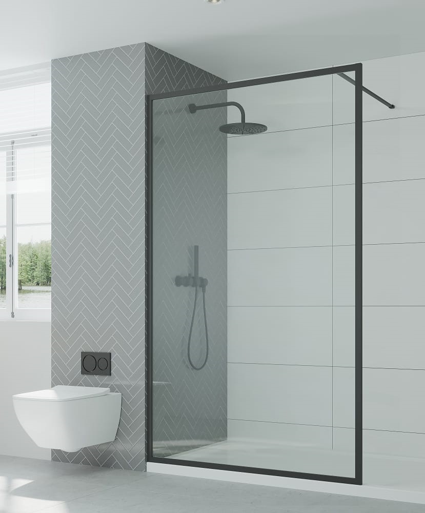 Kit Paroi Douche 140x200 Verre 8MM Profil contour Noir mat